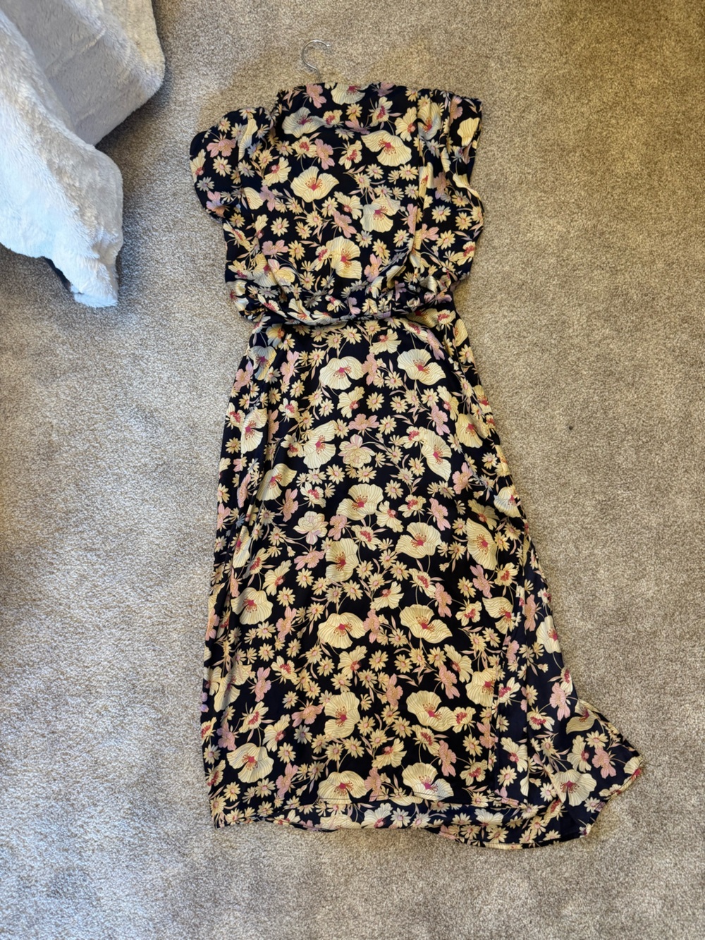 Dress Forum Navy Blue Midi Dress with Yellow and Pink Floral Print